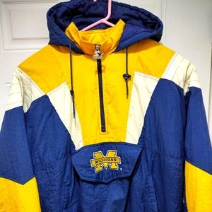 Vintage Starter Michigan Wolverines Jacket Pullover 1/2 Zip Hoodie